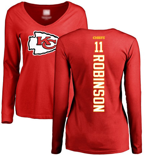 Women Football Kansas City Chiefs #11 Robinson Demarcus Red Backer Slim Fit Long Sleeve T-Shirt->women nfl jersey->Women Jersey
